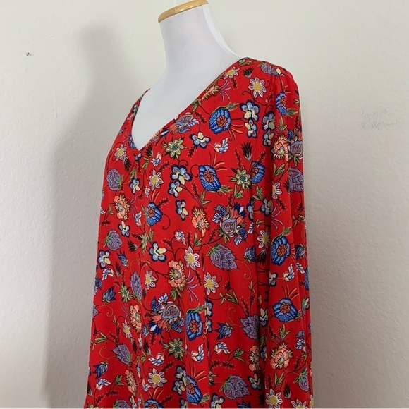 Chelsea & Theodore Floral Tunic Top Womens XXL Red Multi Popover V Neck Shirt - Picture 10 of 17